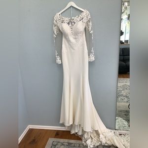 - Allure Romance 3409 crepe long sleeve lace train wedding gown